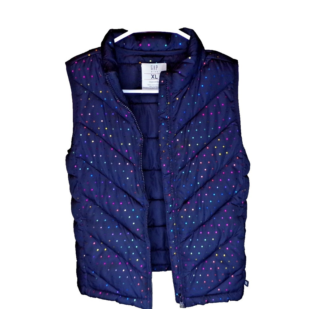GAP  Girls XL‎  Vest Puffer Navy With Multi-color Metallic dots & Pockets